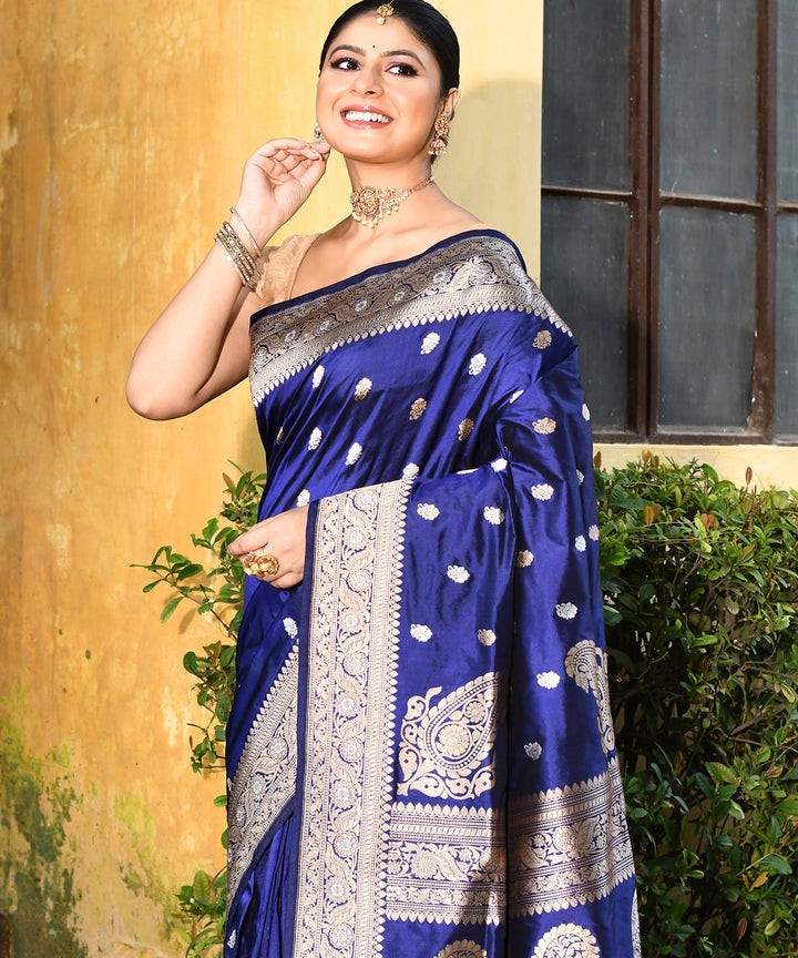 Royal blue silk handwoven banarasi saree