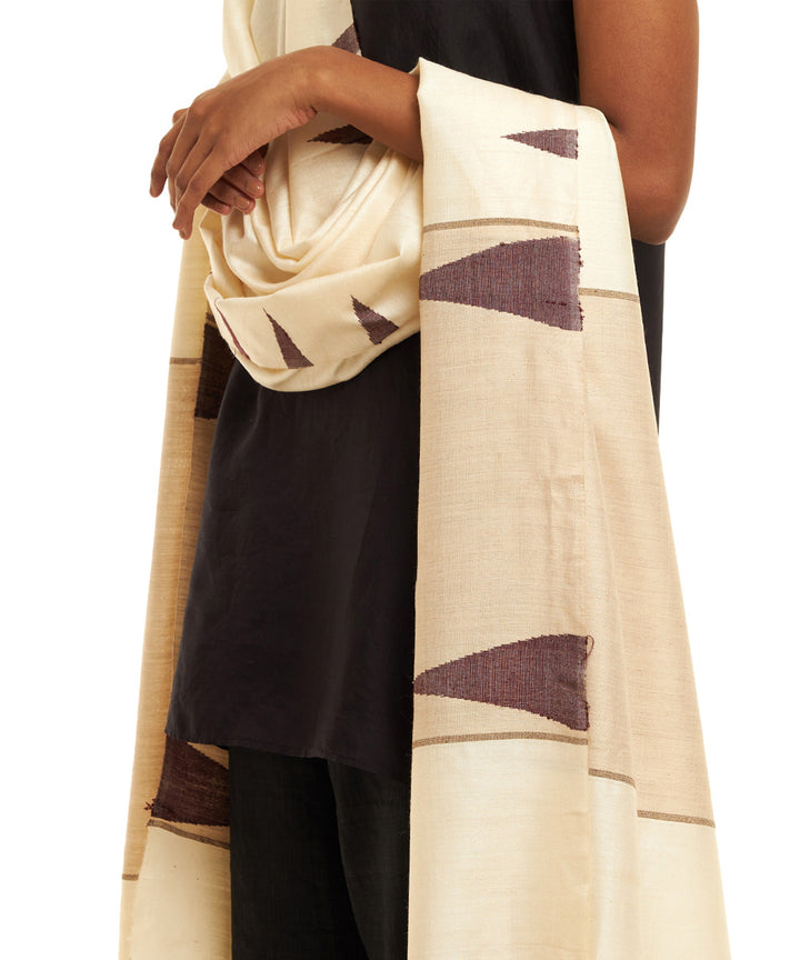 Beige brown temple motifs handwoven kosa silk dupatta