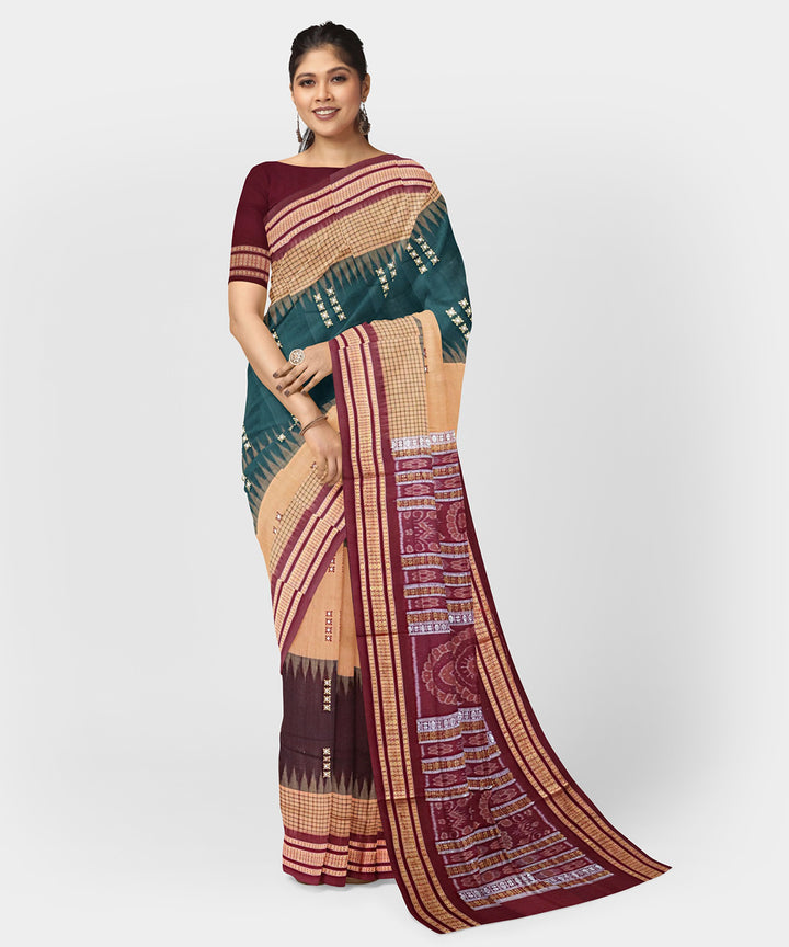 Multicolor puce red cotton handwoven bomkai saree