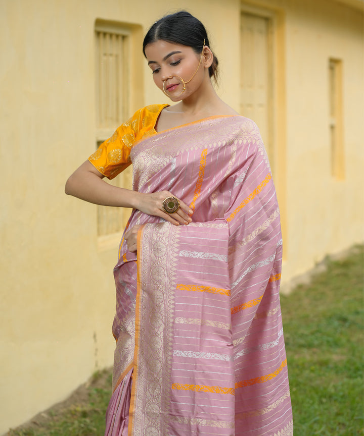Mauve pink silk handwoven banarasi saree