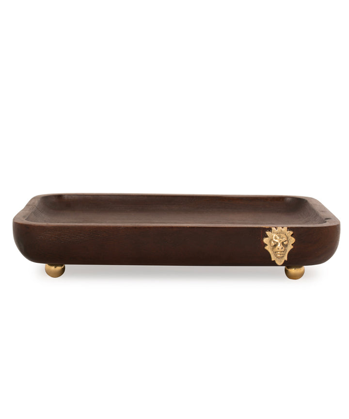 Wooden snack tray with metal stand