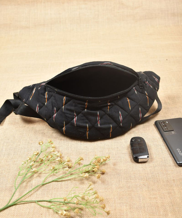 Black handcrafted cotton pochampally ikat pouch