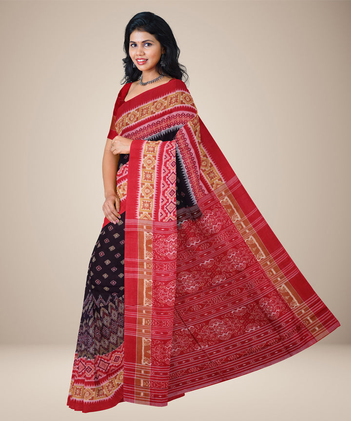 Black red cotton handwoven sambalpuri saree