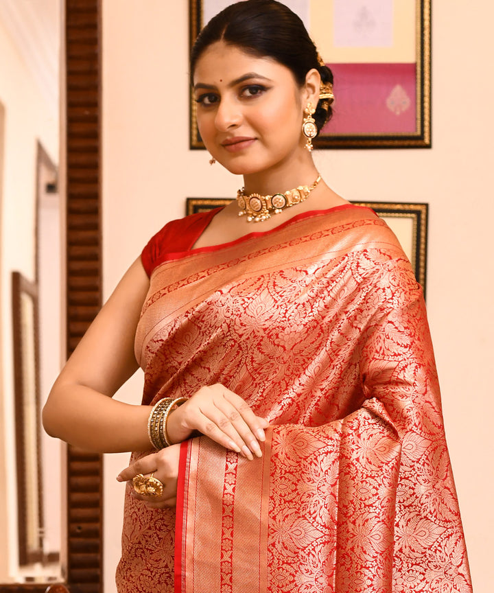 Red handwoven banarasi silk saree