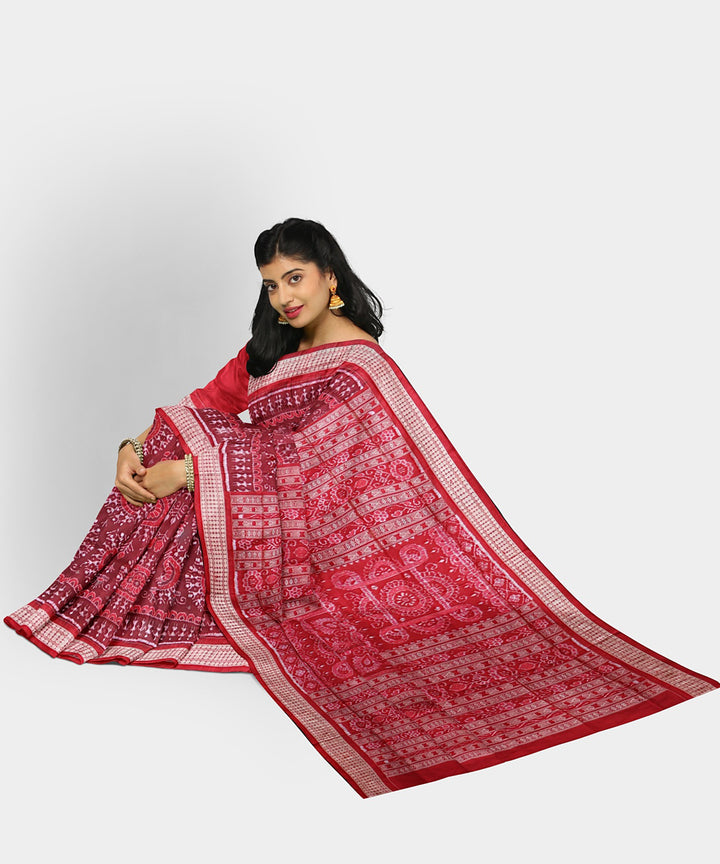 Japanese carmine multicolor silk handwoven sambalpuri saree
