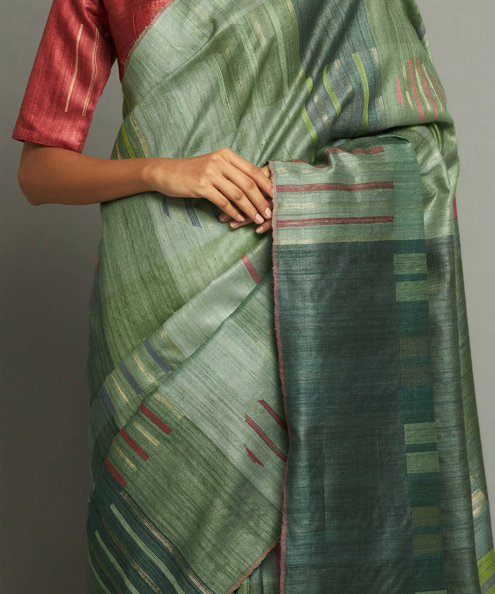 Teal green handwoven kosa silk saree