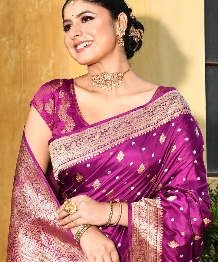 Purple handloom silk banarasi saree
