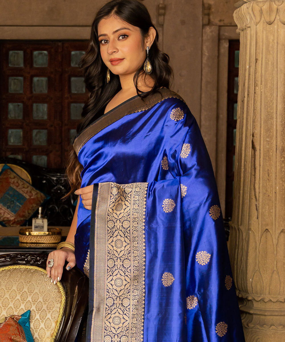 Royal blue handwoven banarasi silk saree