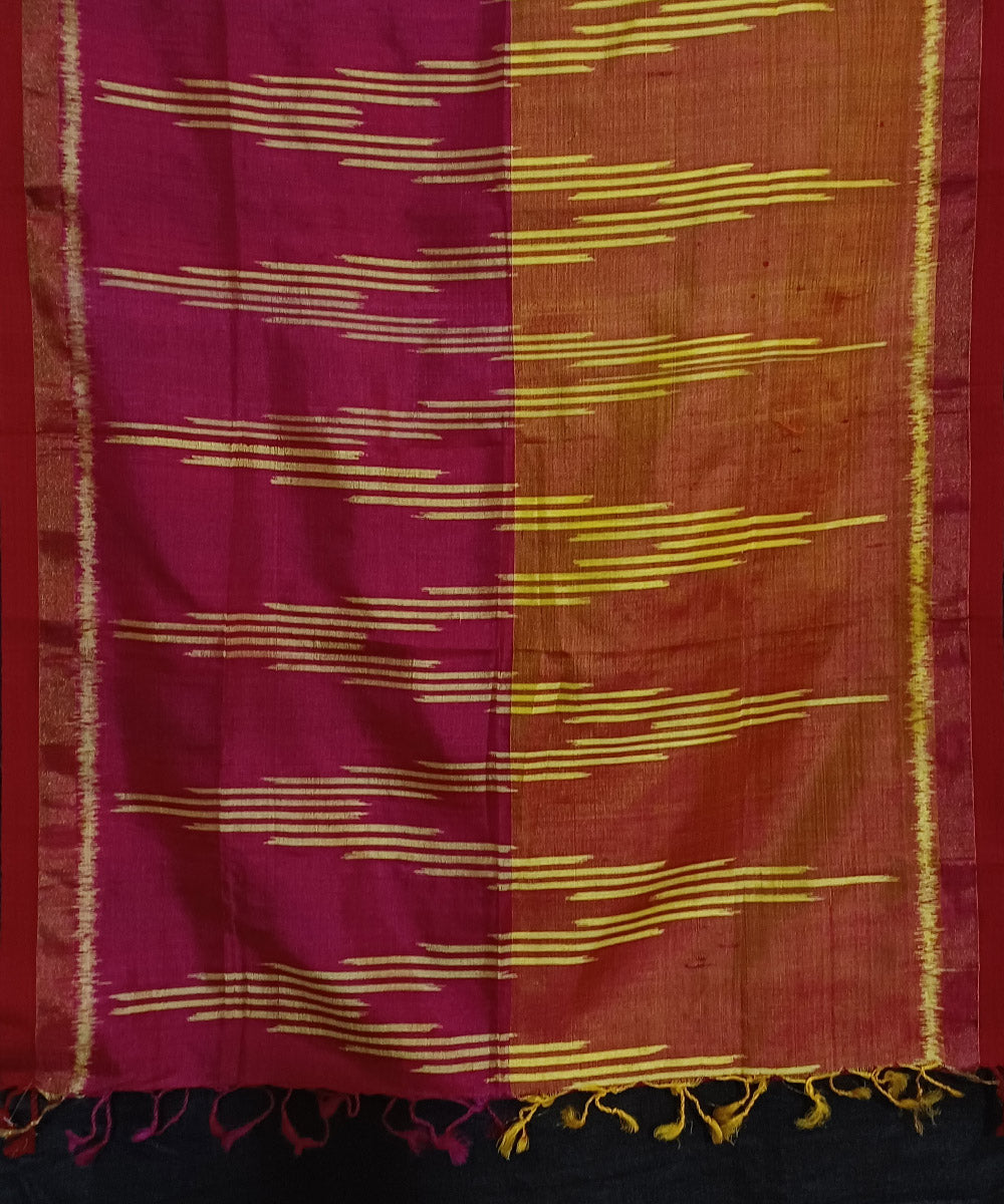 Pink yellow dual shade handwoven silk ikat sambalpuri stole