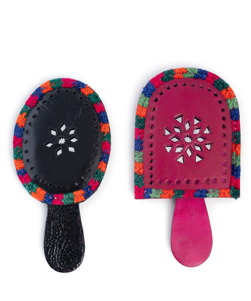 Handcrafted vegan leather hand mirror set of 2