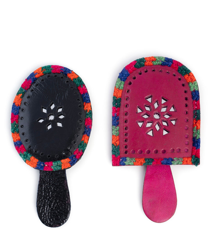 Handcrafted vegan leather hand mirror set of 2