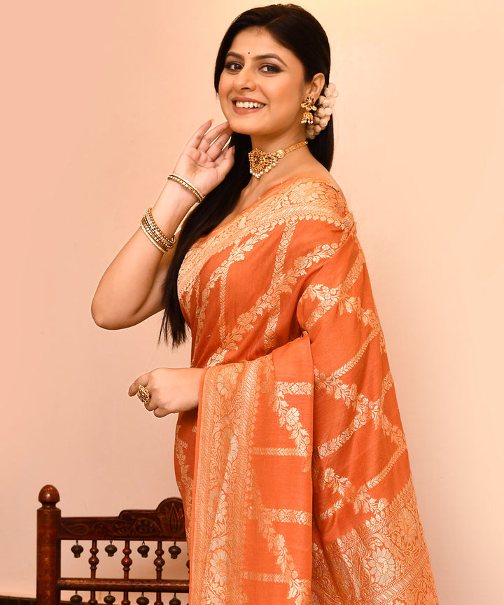 Orange silk handwoven banarasi saree