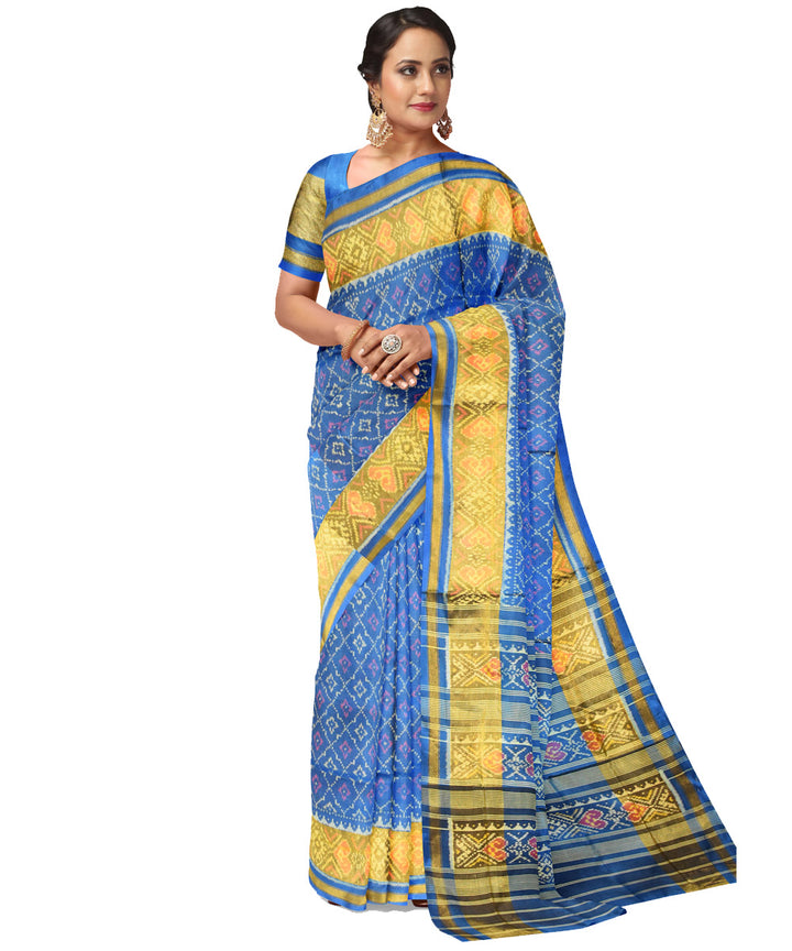 Turquoise yellow silk handloom patola saree