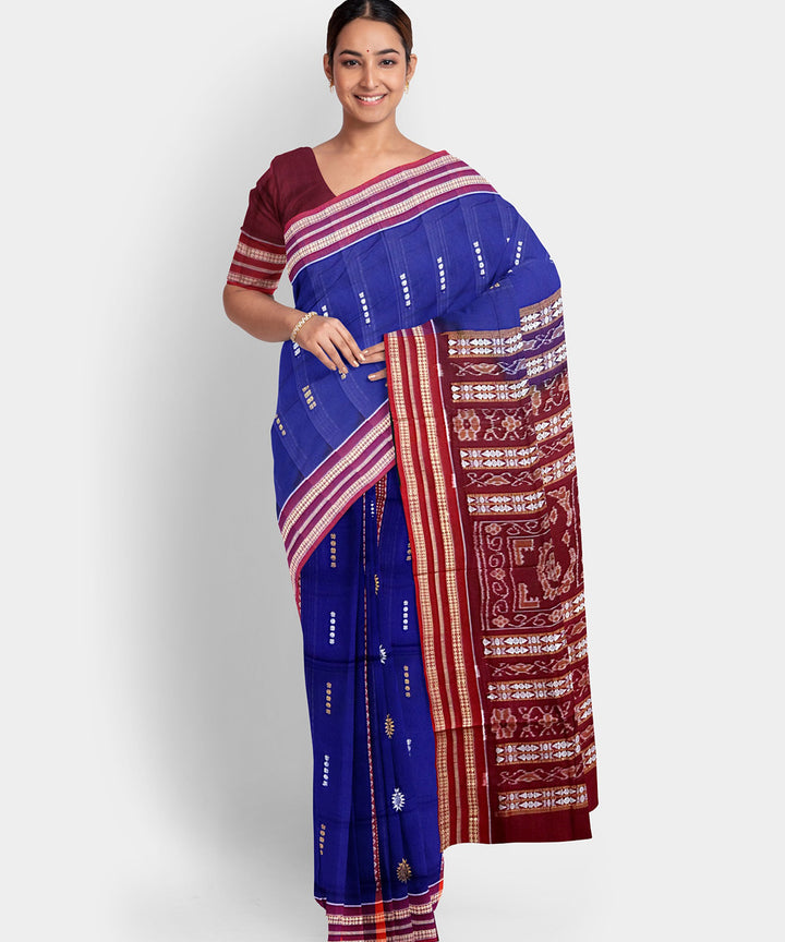 Navy blue multicolor cotton handwoven bomkai saree