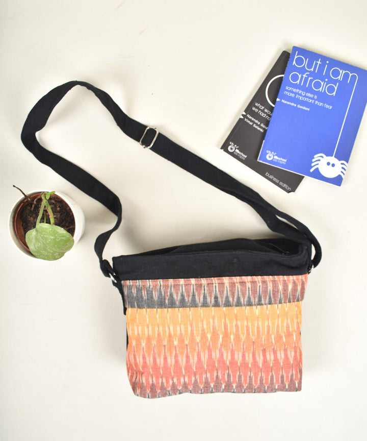 Black multicolor handcrafted cotton pochampally ikat bag
