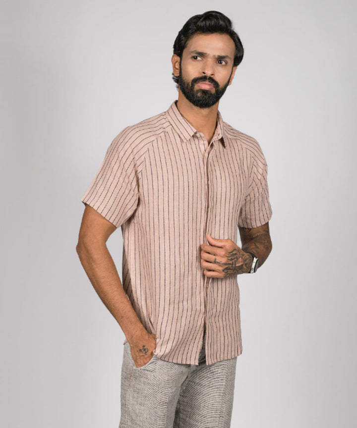 Pink stripes handwoven linen shirt