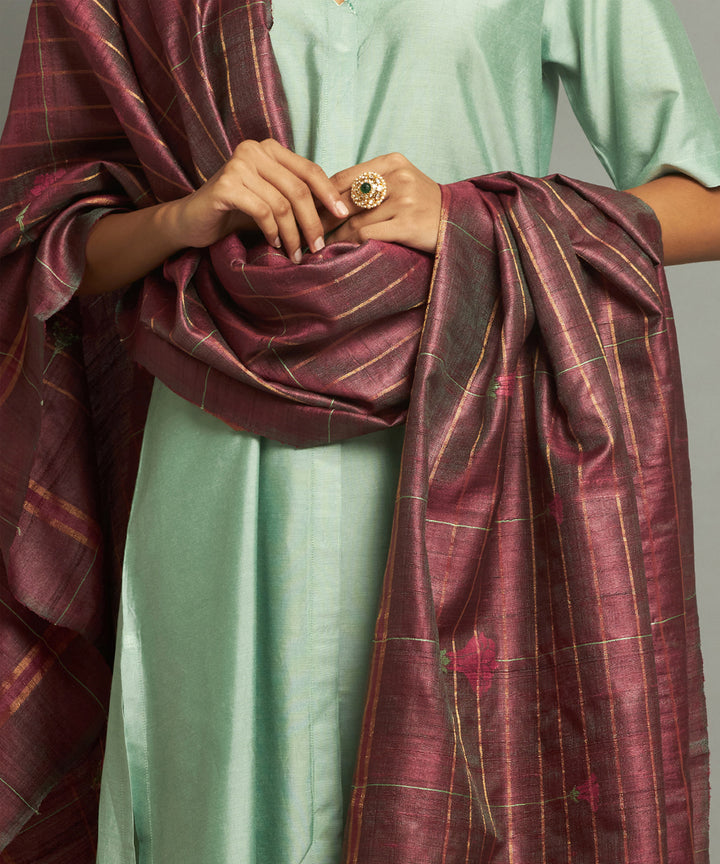 Maroon tussar silk hand loom kosa dupatta