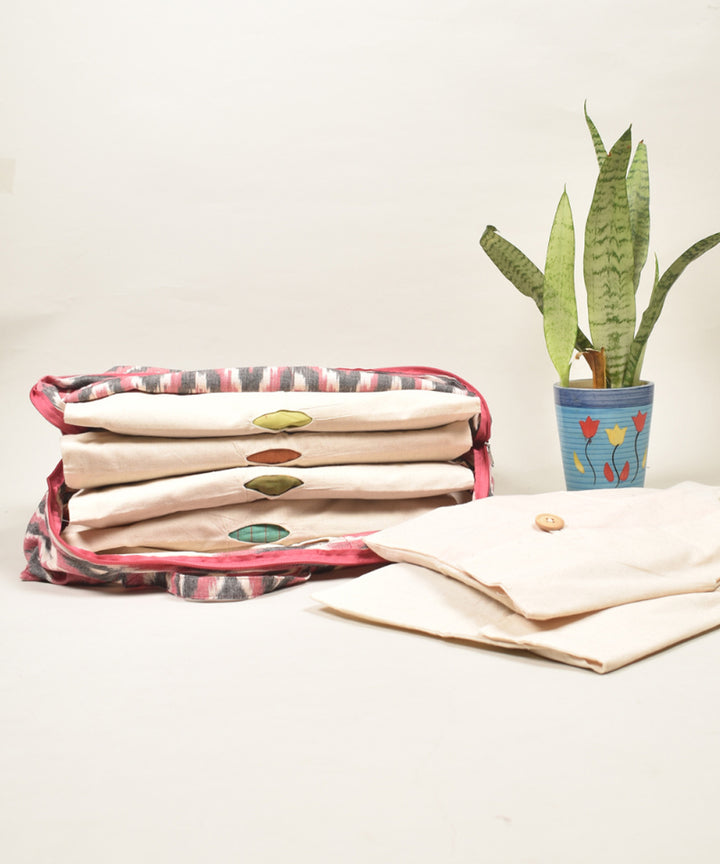 Pink white handcrafted cotton pochampally ikat bag