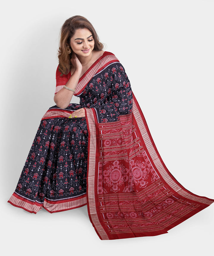 Raisin black multicolor silk handwoven sambalpuri saree
