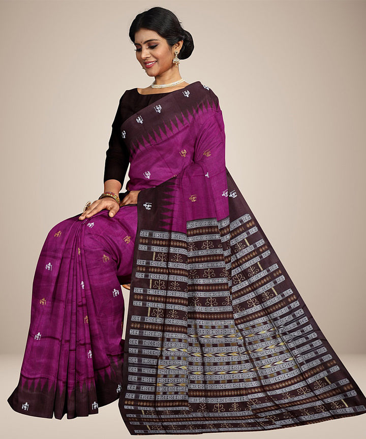 Dark raspberry black silk handwoven bomkai saree