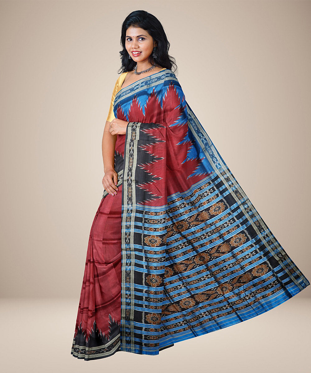 Red multicolour silk handwoven khandua saree