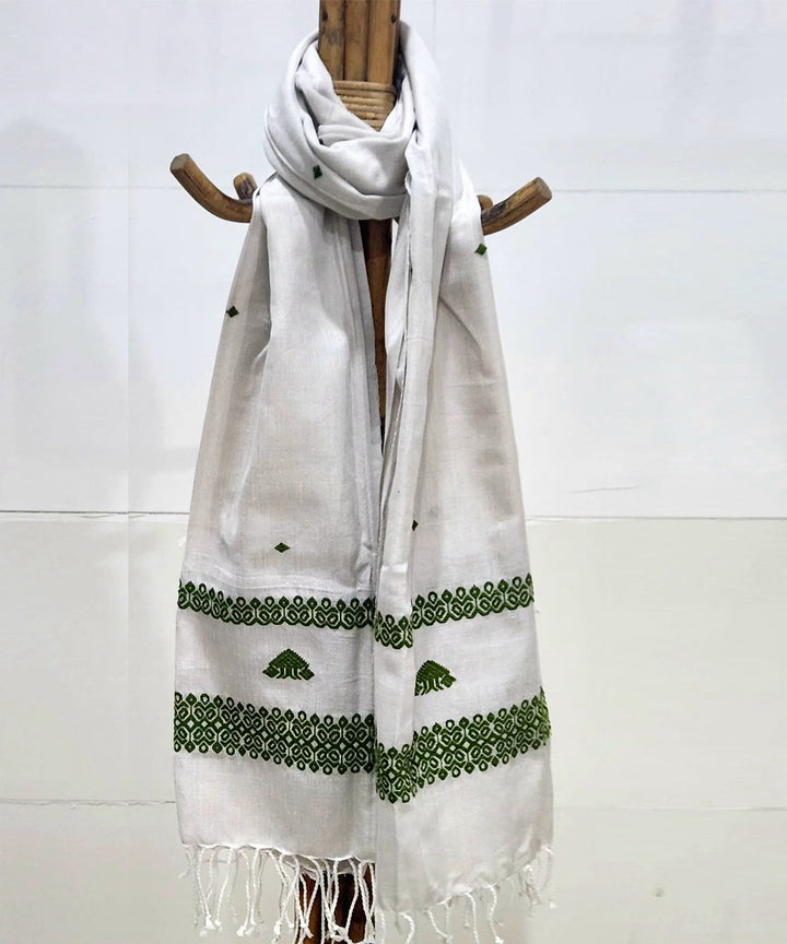 White green handloom assam cotton stole