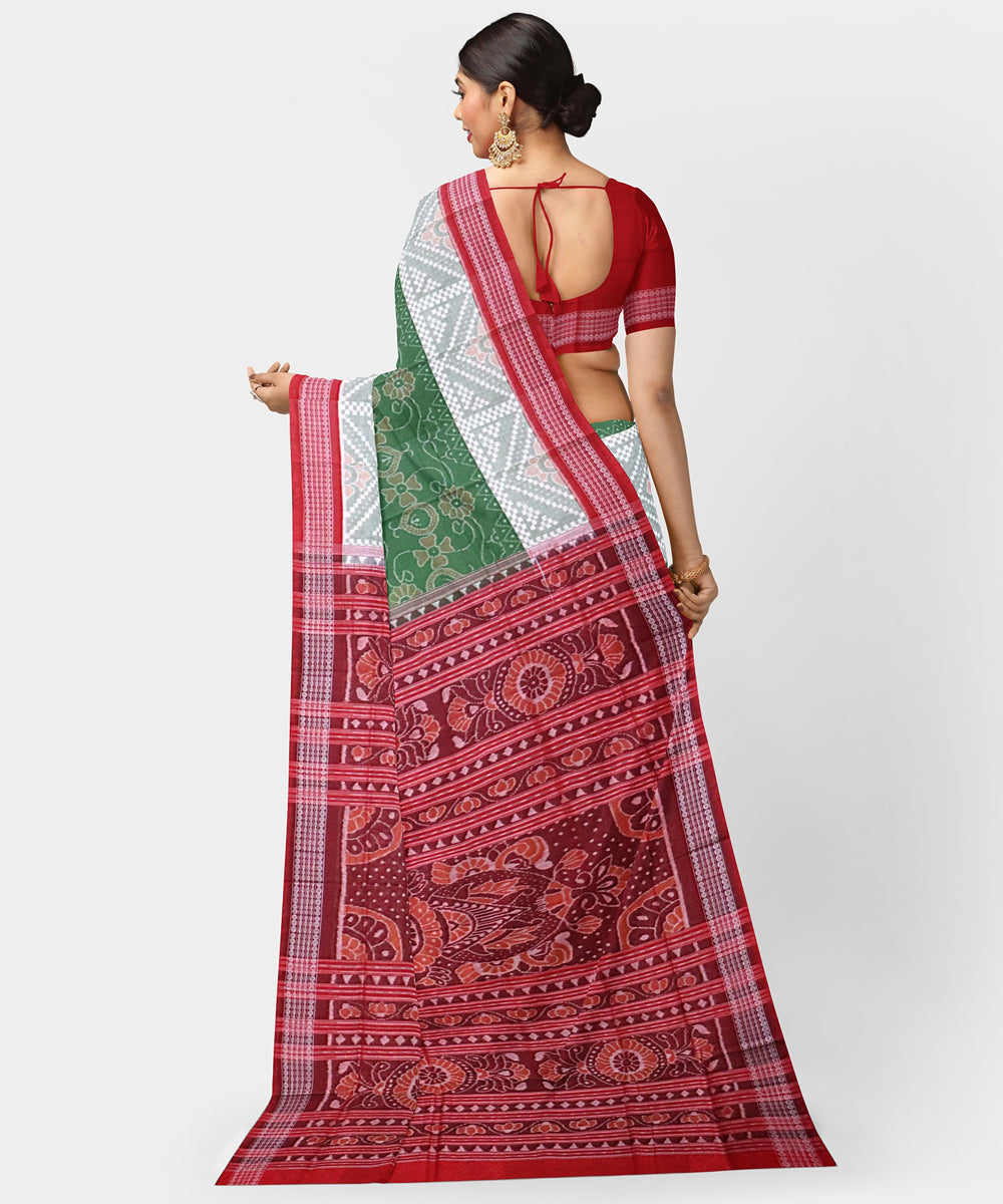 Multicolor red cotton handwoven sambalpuri saree
