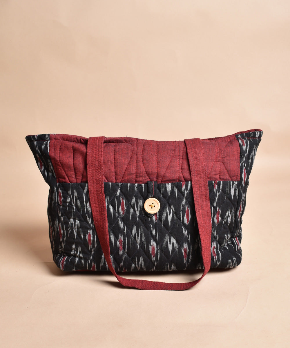 Black maroon handcrafted cotton pochampally ikat bag