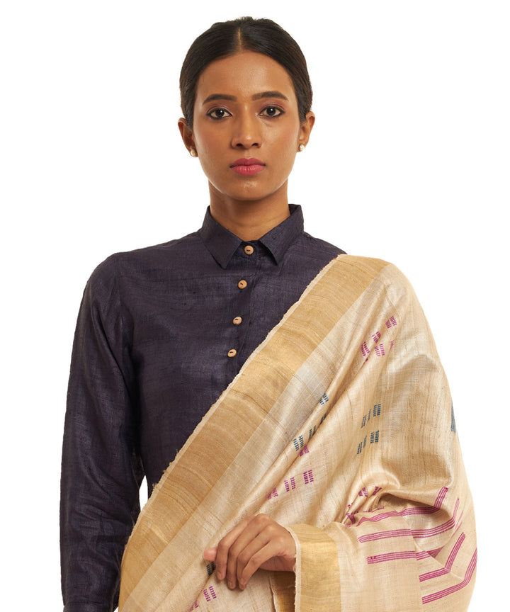 Handwoven green kosa saree with geometric motifs