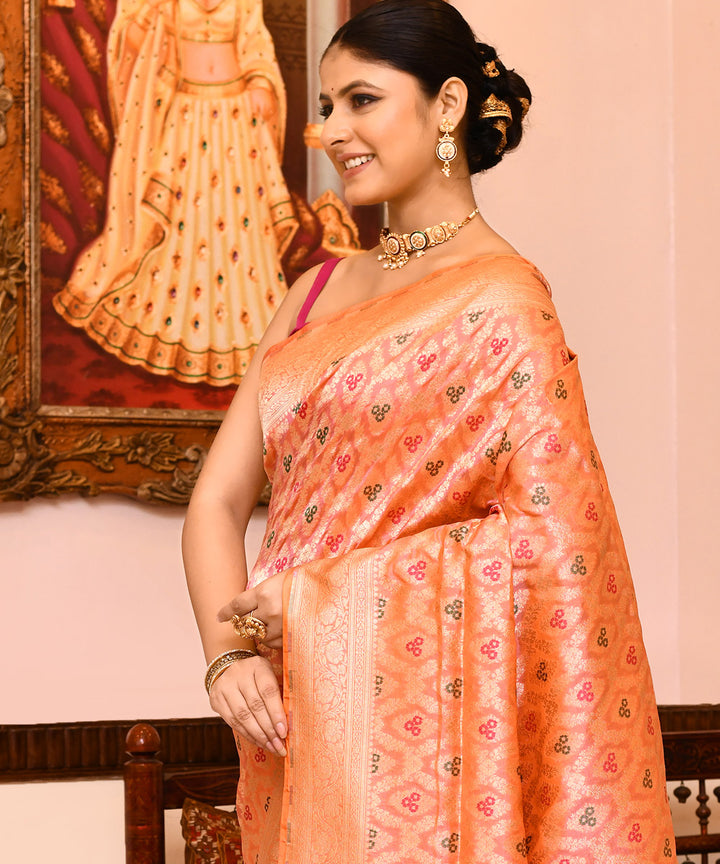 Peach handwoven banarasi silk saree