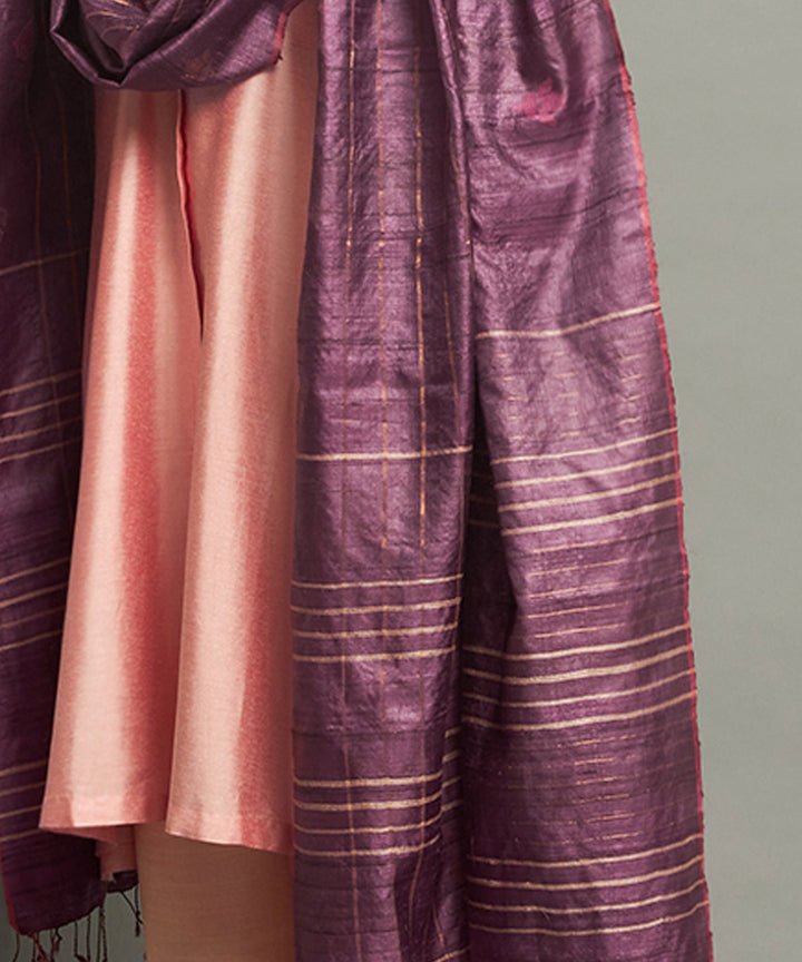 Purple tussar silk handwoven kosa dupatta
