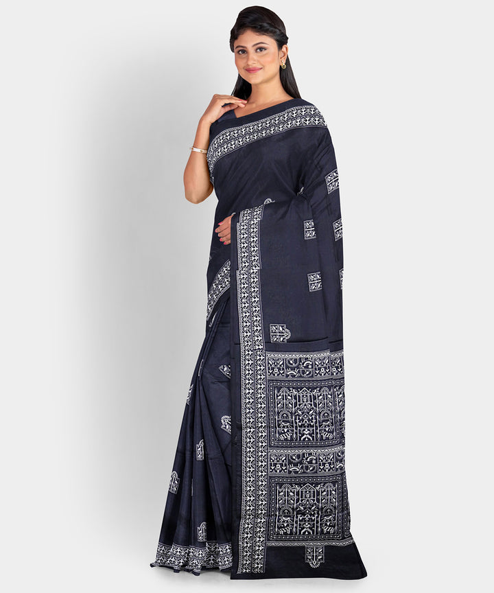Black multicolor handwoven sambalpuri silk saree