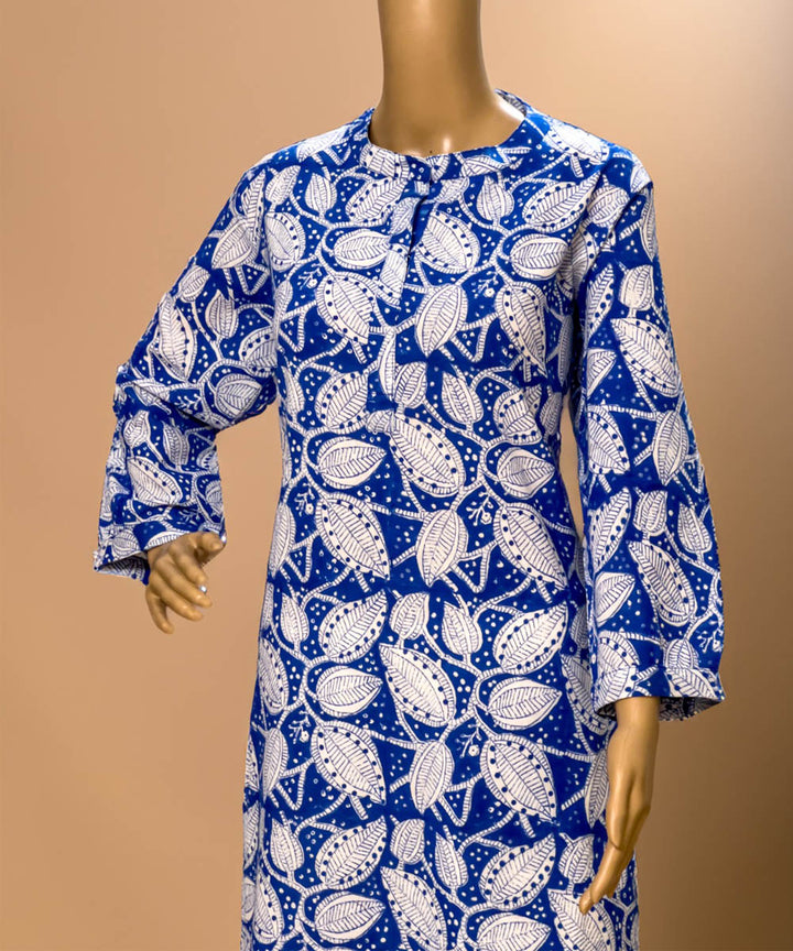 Blue handblock printed cotton long kurti
