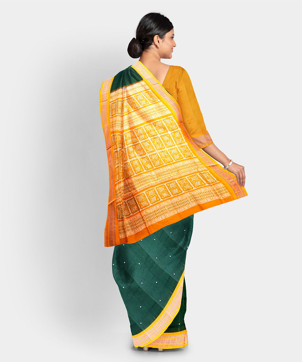 Olive green yellow cotton handwoven bomkai saree