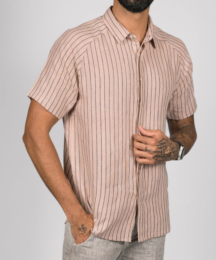 Pink stripes handwoven linen shirt