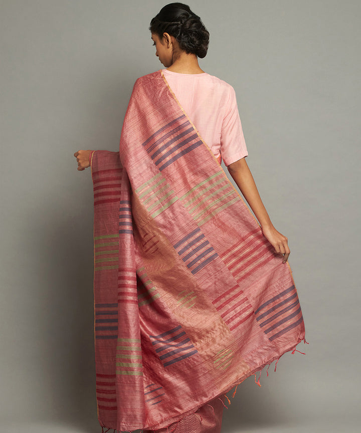 Pink red handwoven kosa silk saree
