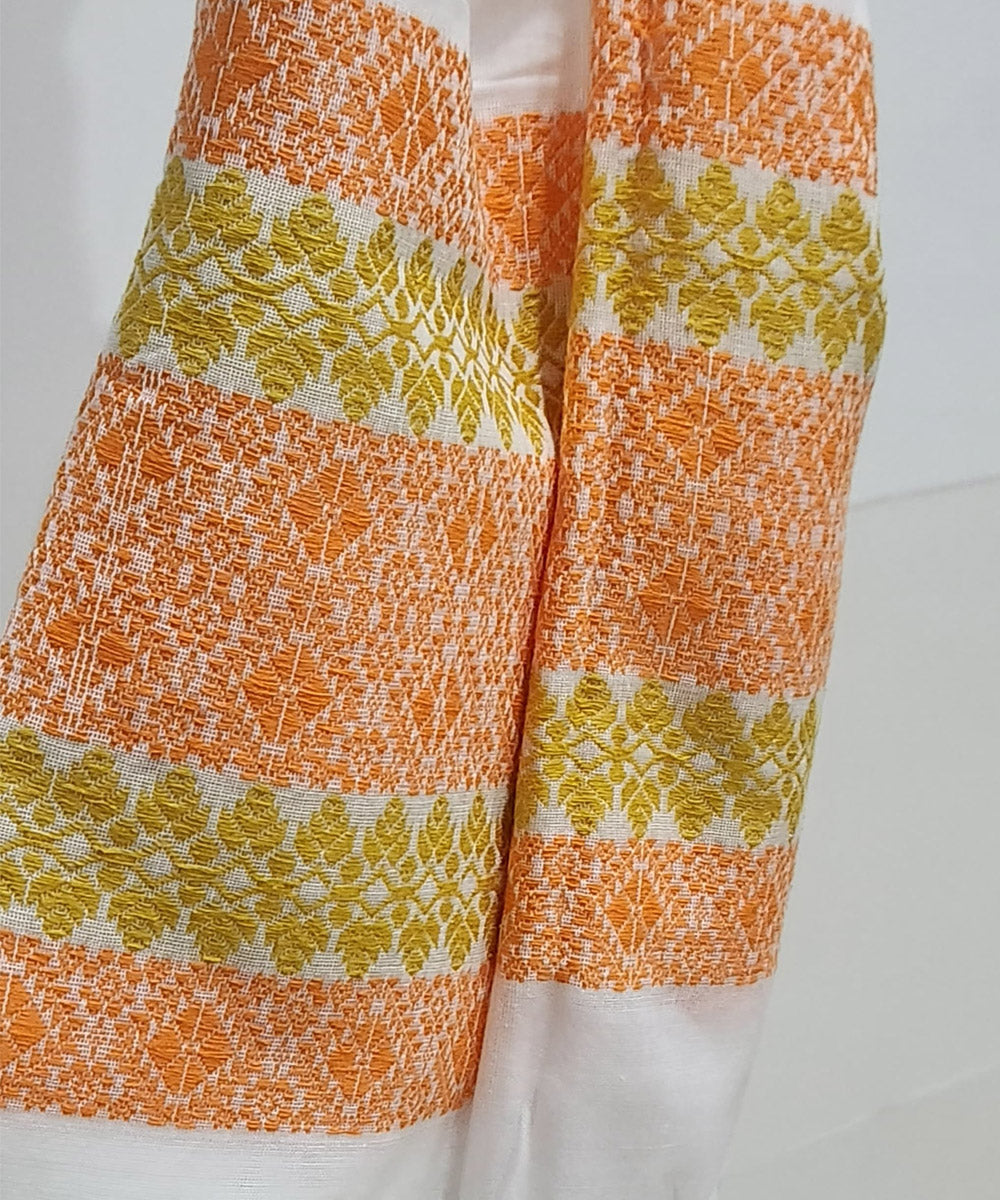White orange and yellow handloom cotton assam stole