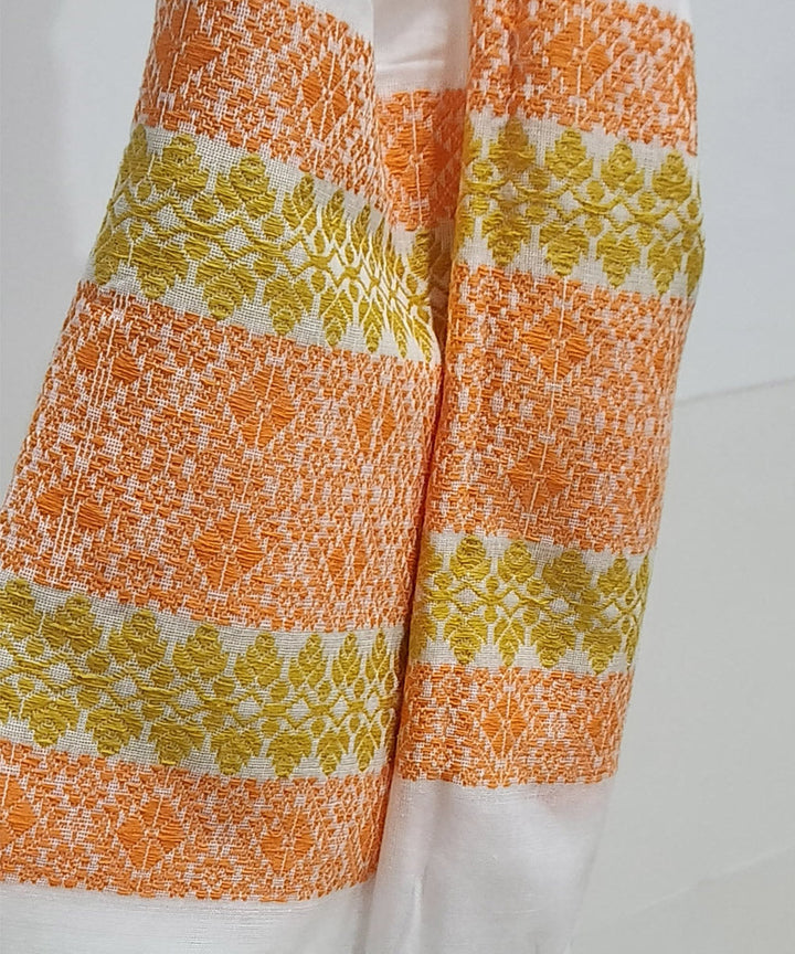 White orange and yellow handloom cotton assam stole