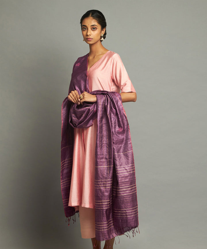 Purple tussar silk handwoven kosa dupatta