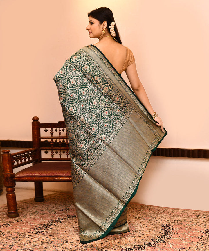 Bottle green silk handwoven banarasi saree