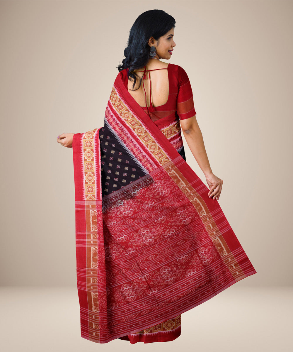 Black red cotton handwoven sambalpuri saree