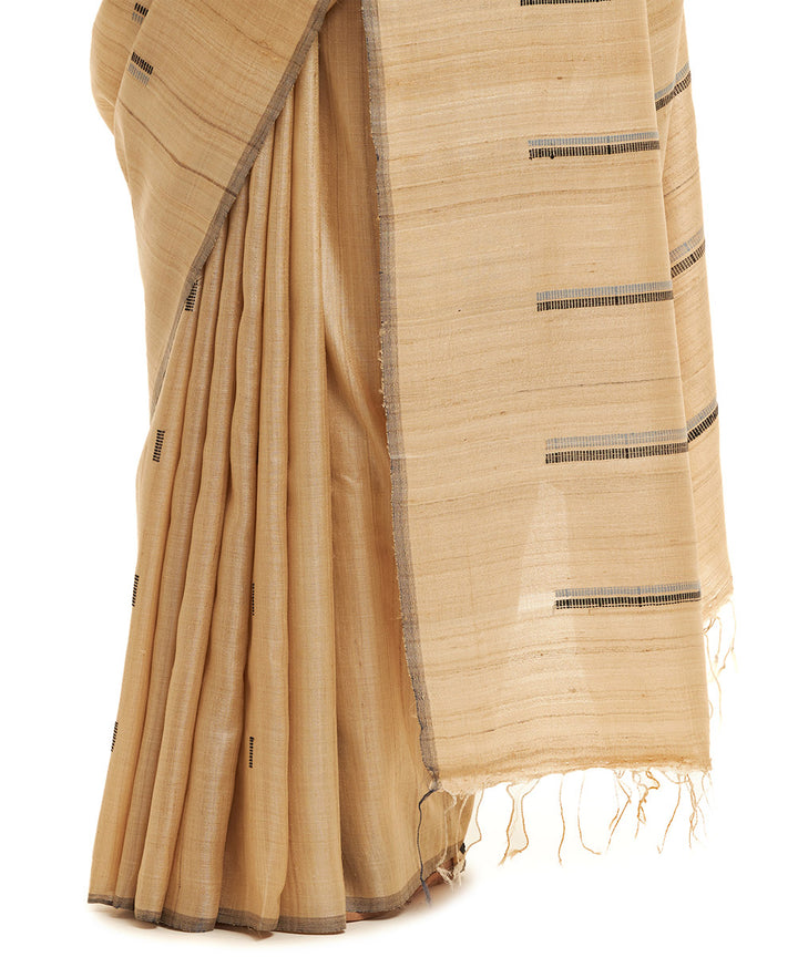 Handwoven natural undyed kosa saree with grey black weft motifs