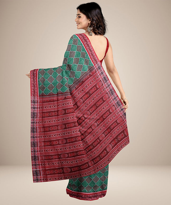 Bangladesh green maroon cotton handwoven sambalpuri saree