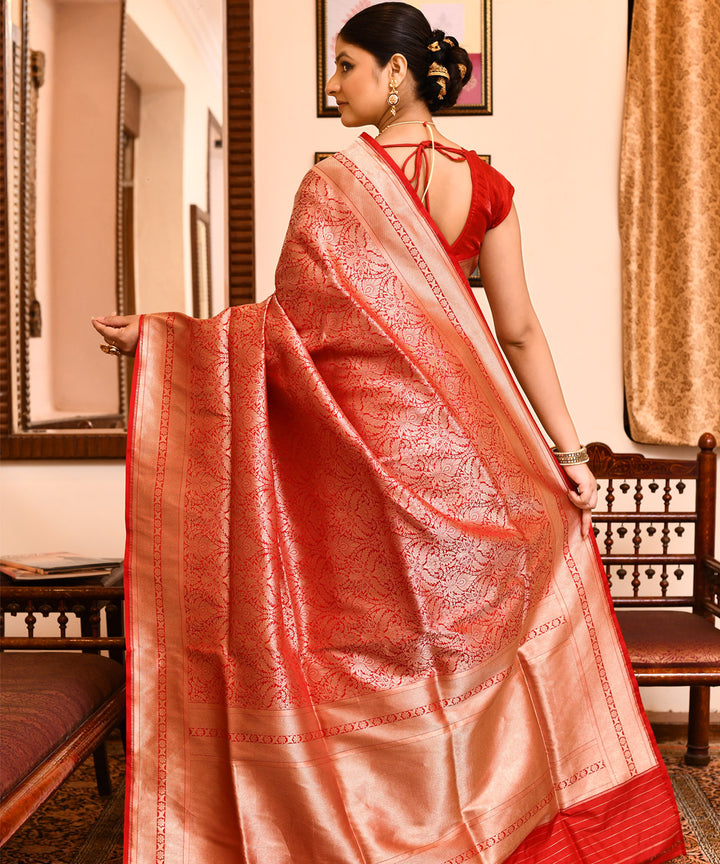 Red handwoven banarasi silk saree