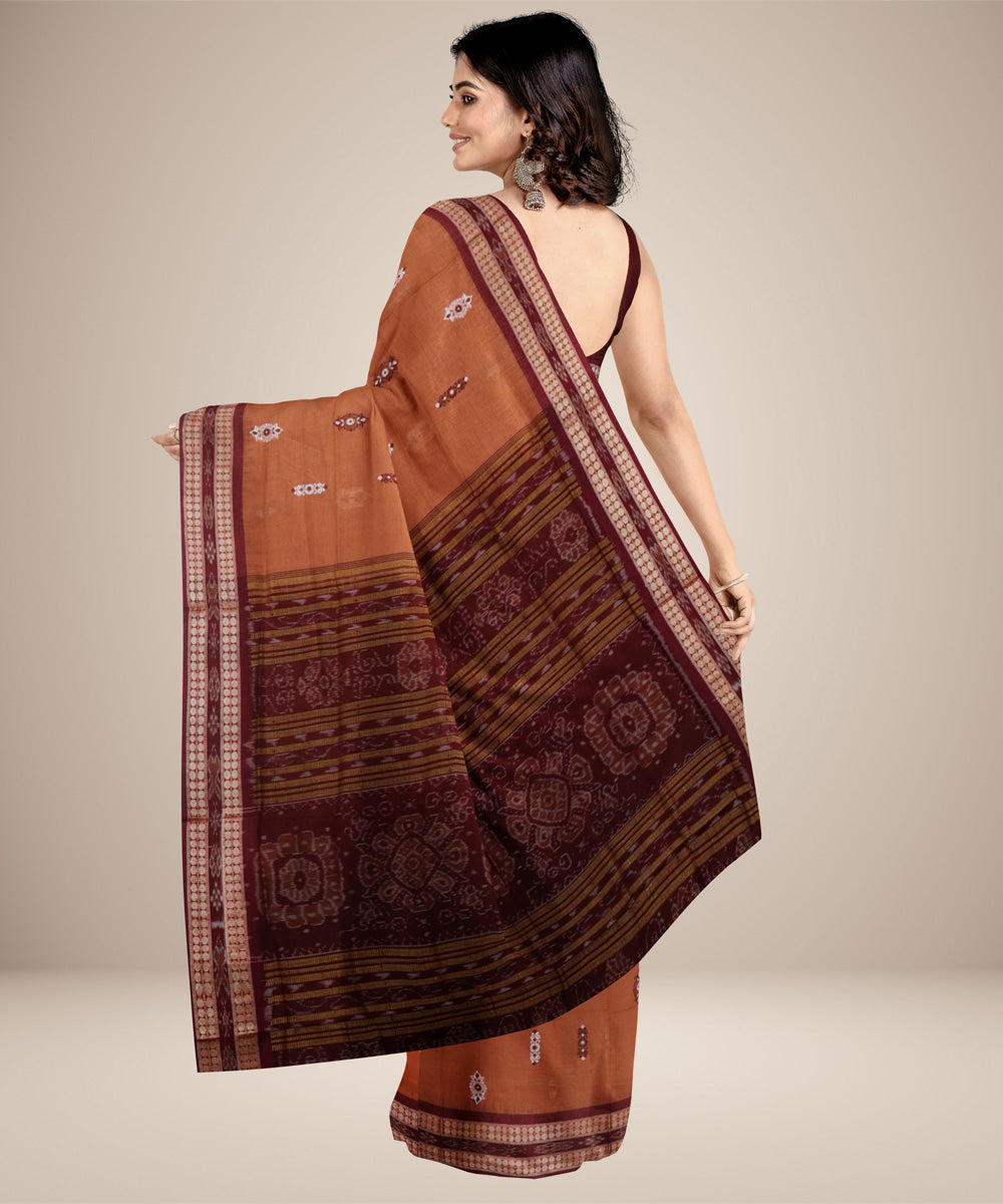 Deep chestnut dark maroon cotton handwoven bomkai saree