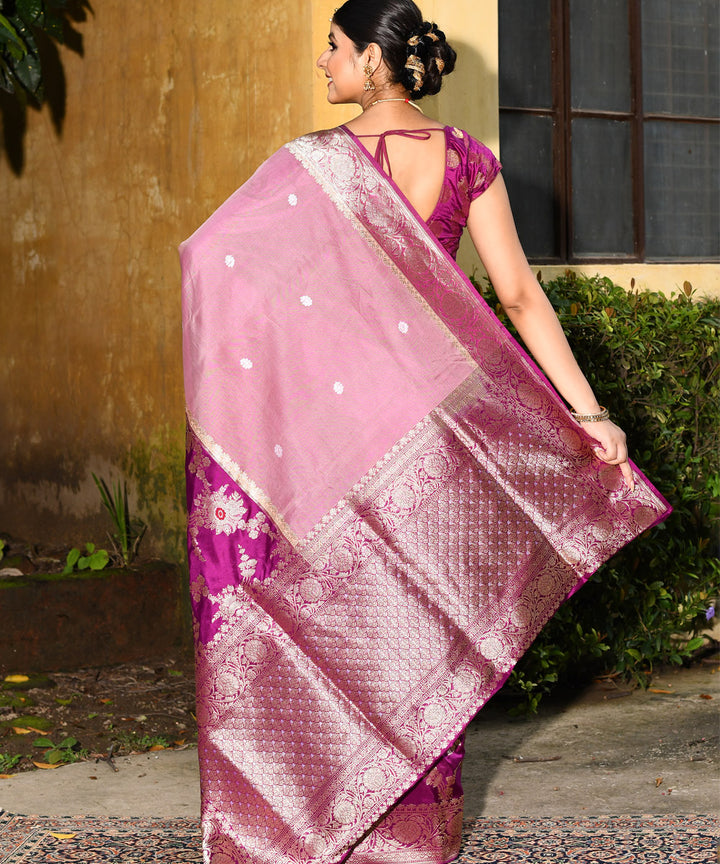 Purle peach silk handwoven banarasi saree
