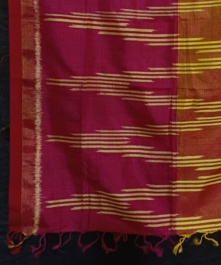 Pink yellow dual shade handwoven silk ikat sambalpuri stole