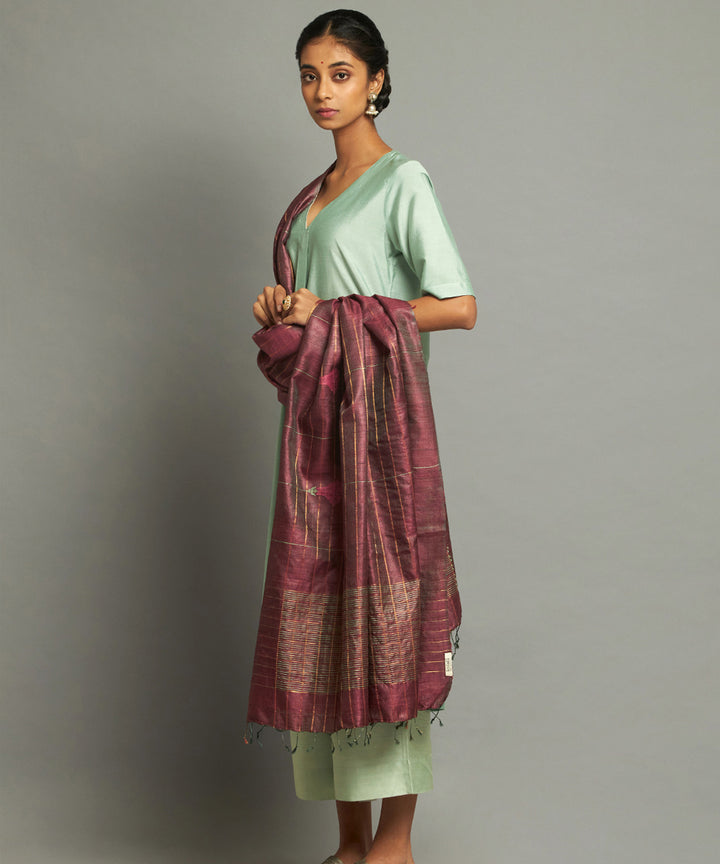 Maroon tussar silk hand loom kosa dupatta