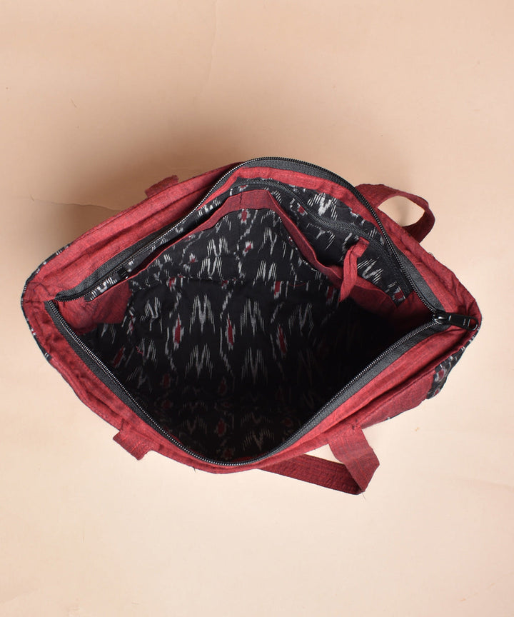 Black maroon handcrafted cotton pochampally ikat bag