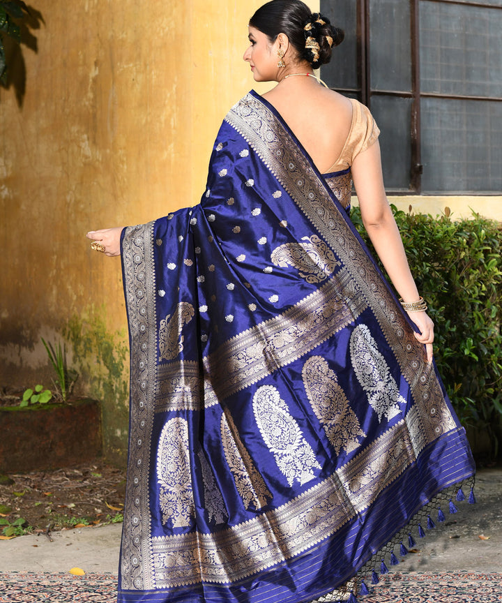 Royal blue silk handwoven banarasi saree